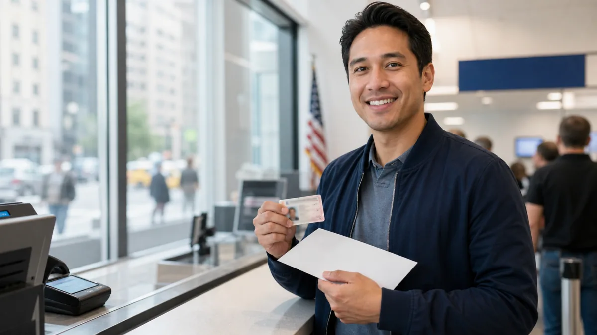 Driver renewing New York State driver's license online via the official NYS DMV portal