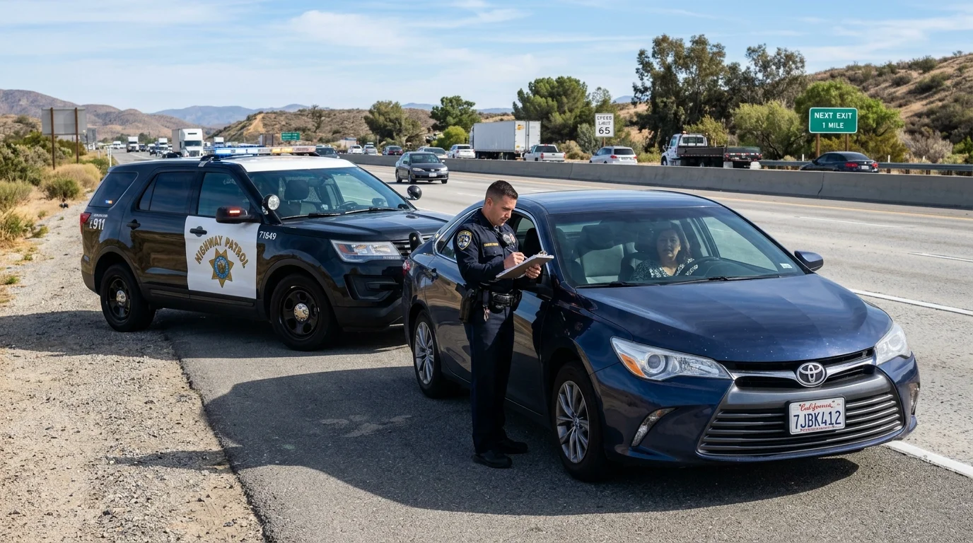 Police officer issuing a speeding traffic ticket to a teen driver holding an instructional permit