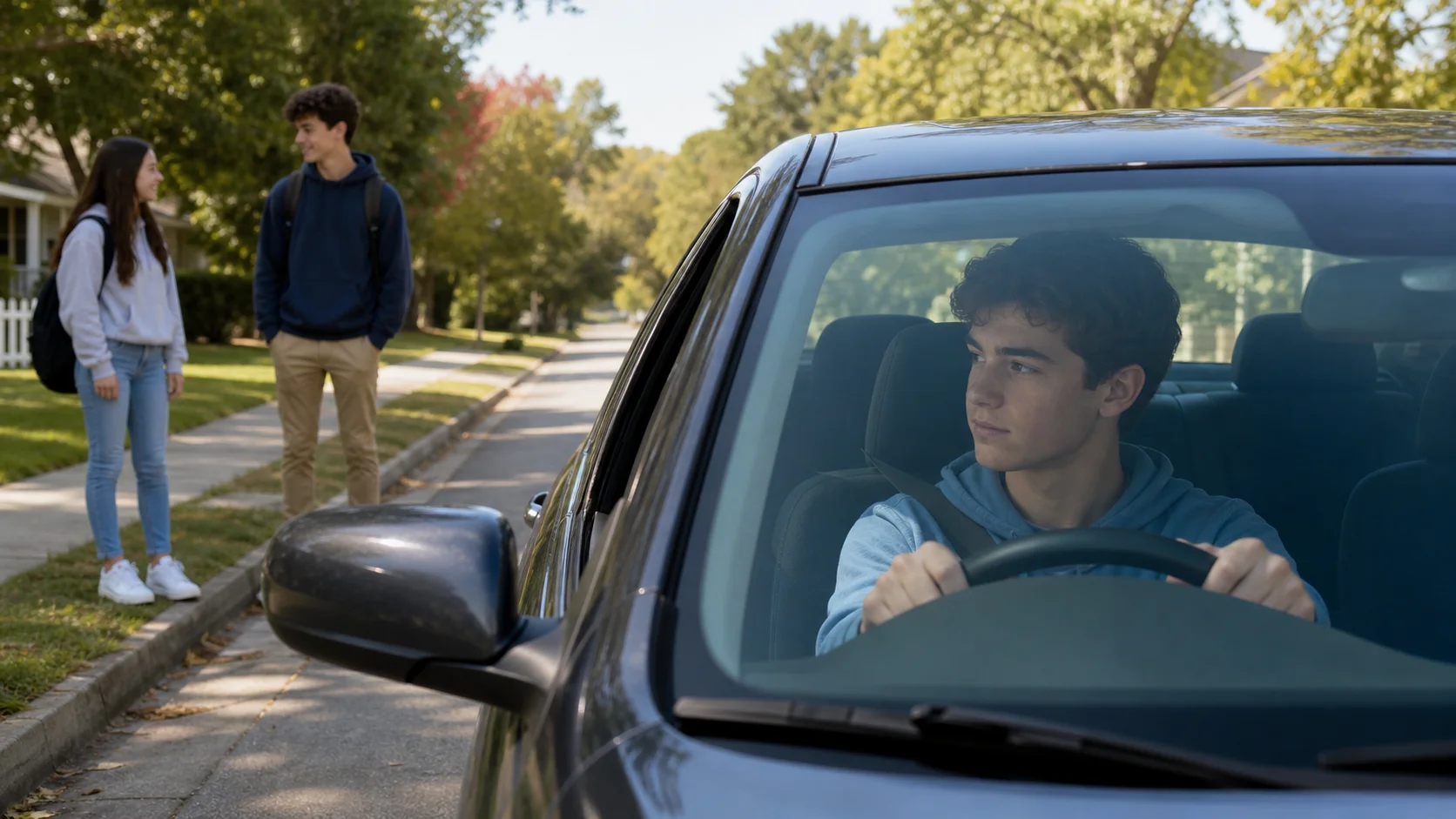 Teen driver looking forward while maintaining safe driving habits under provisional license rules