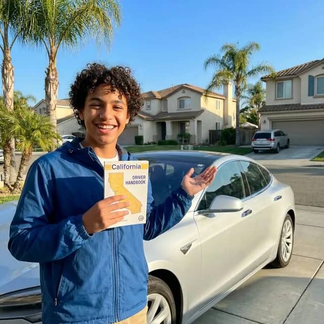 California Teen Driver holding a handbook