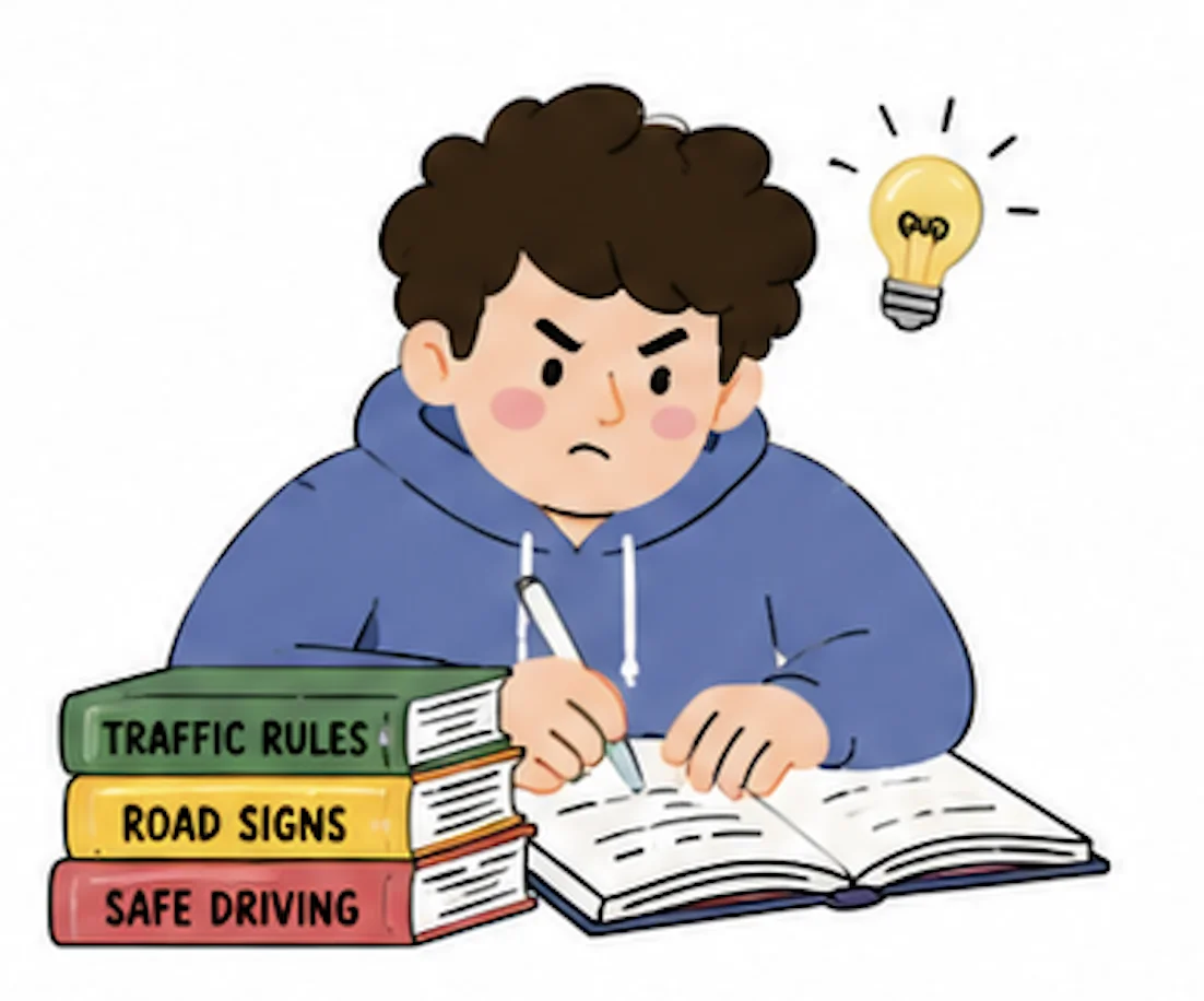 DMV content creator reviewing state driving manuals