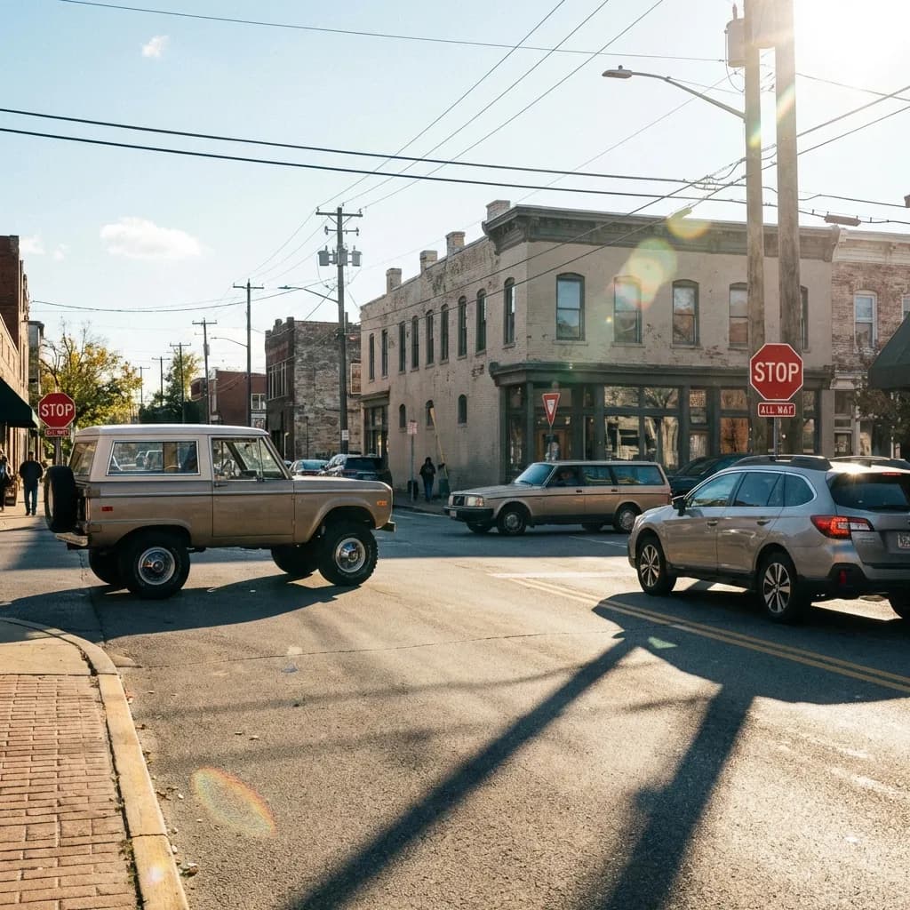 4-way stop intersection showing right of way rules