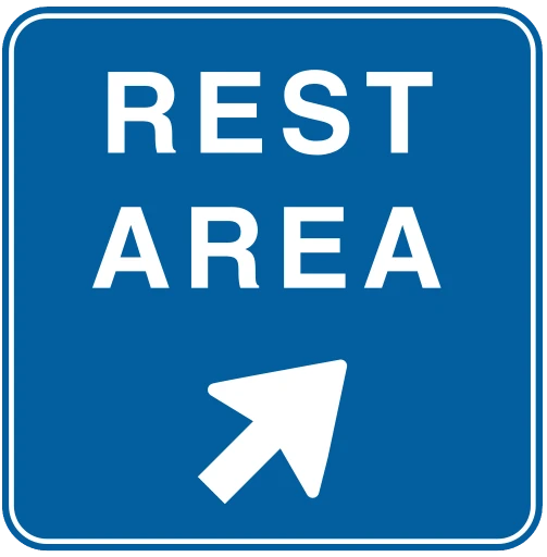 Official United States Highway Rest Area Ahead Road Sign