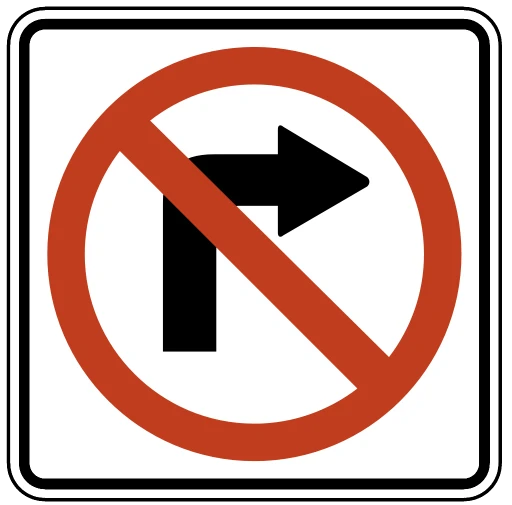 Official United States No Right Turn Road Sign