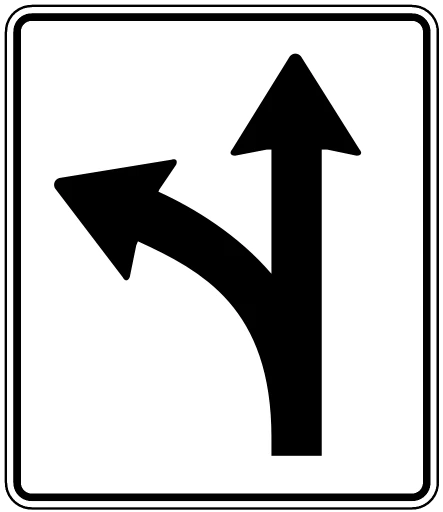 Official United States Optional Left or Straight Lane Road Sign
