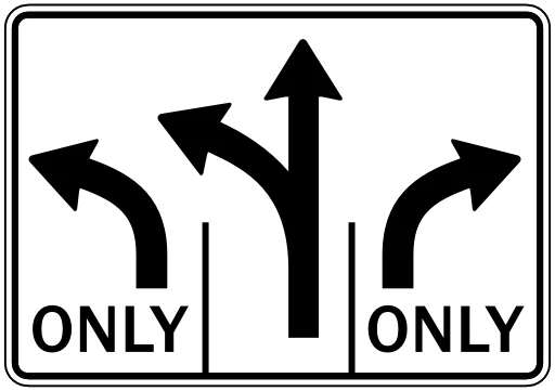Official United States Multi-Lane Turn Control Sign Road Sign