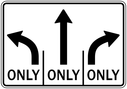 Official United States Multi-Lane Left and Through Control Road Sign