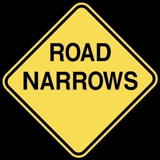 Official United States Road Narrows Ahead Road Sign