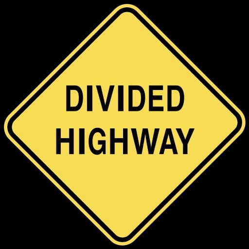 Official United States Divided Highway Transition Road Sign