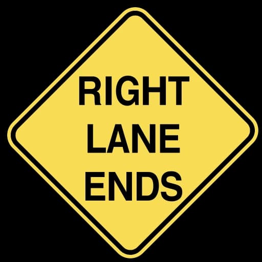Official United States Right Lane Ends (Lane Reduction) Road Sign