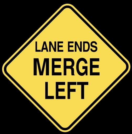 Official United States Lane Ends Merge Left Road Sign